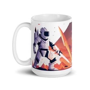 Astronaut vs Alien Dinosaur White glossy mug