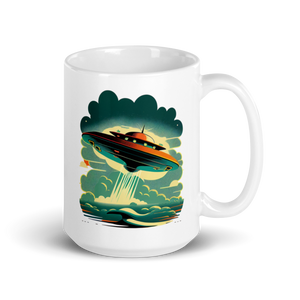UFO Take Off White glossy mug