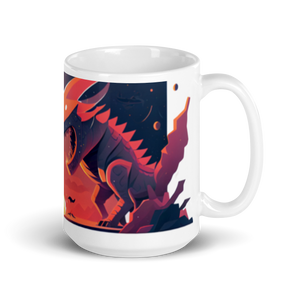 Astronaut vs Alien Dinosaur White glossy mug